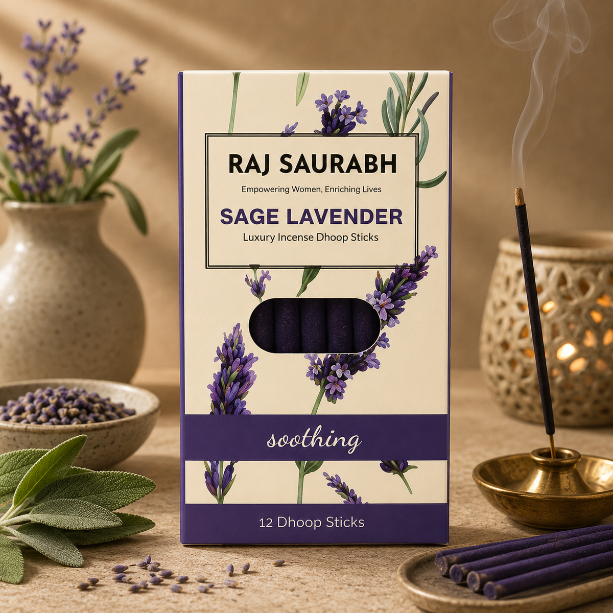 Raj Saurabh Sage Lavender Dhoop Sticks (Charcoal Free)