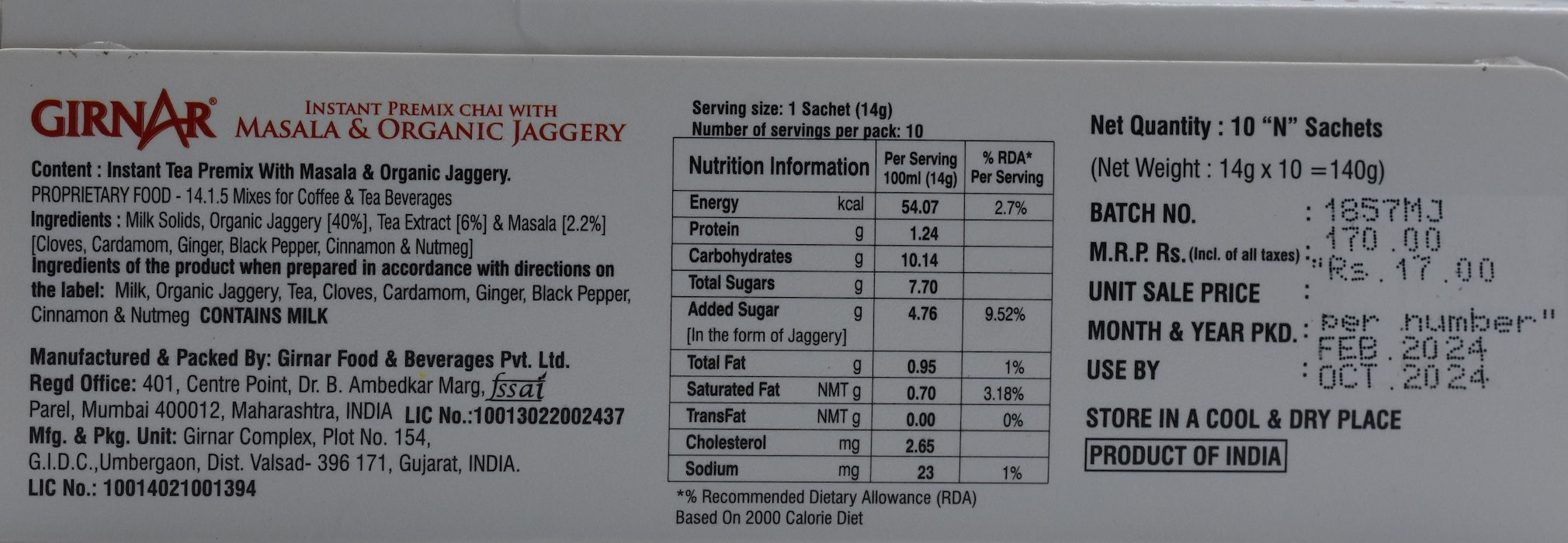Girnar Masala Chai Organic Jaggery Premix