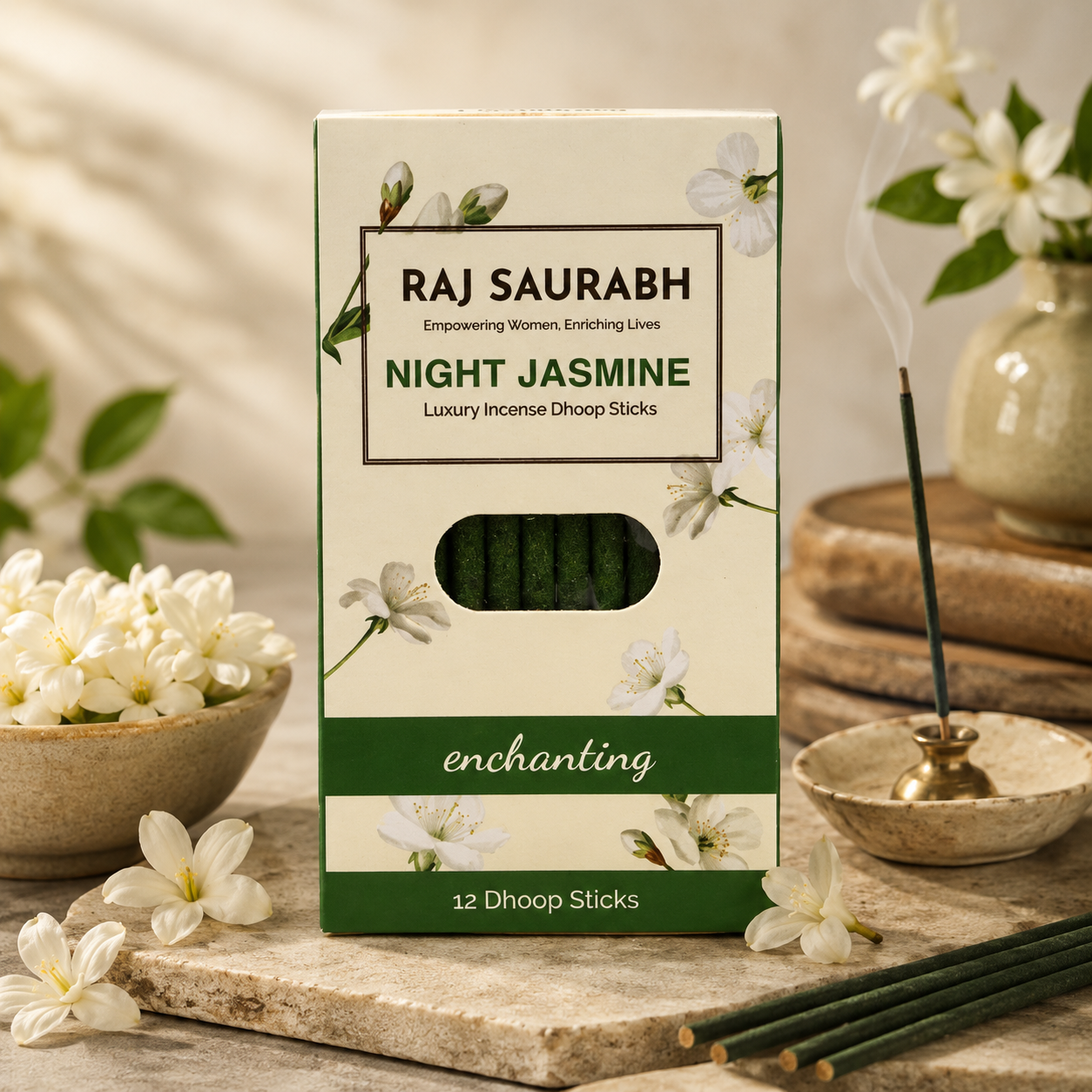Raj Saurabh Night Jasmine Dhoop Sticks (Charcoal Free)