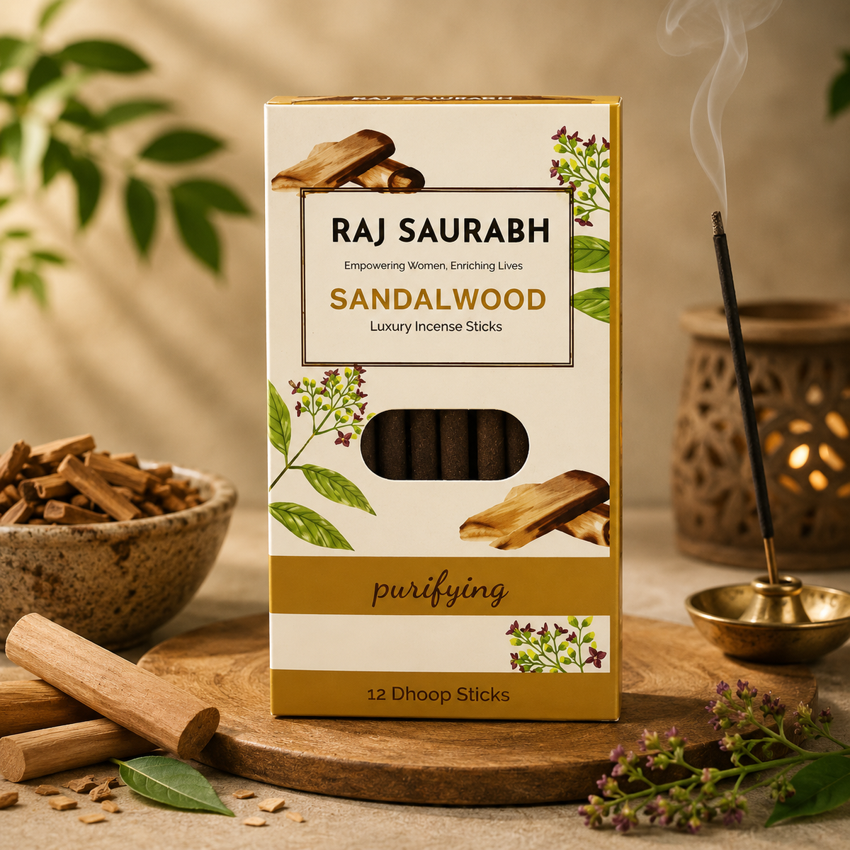 Raj Saurabh Sandalwood Dhoop Sticks (Charcoal Free)
