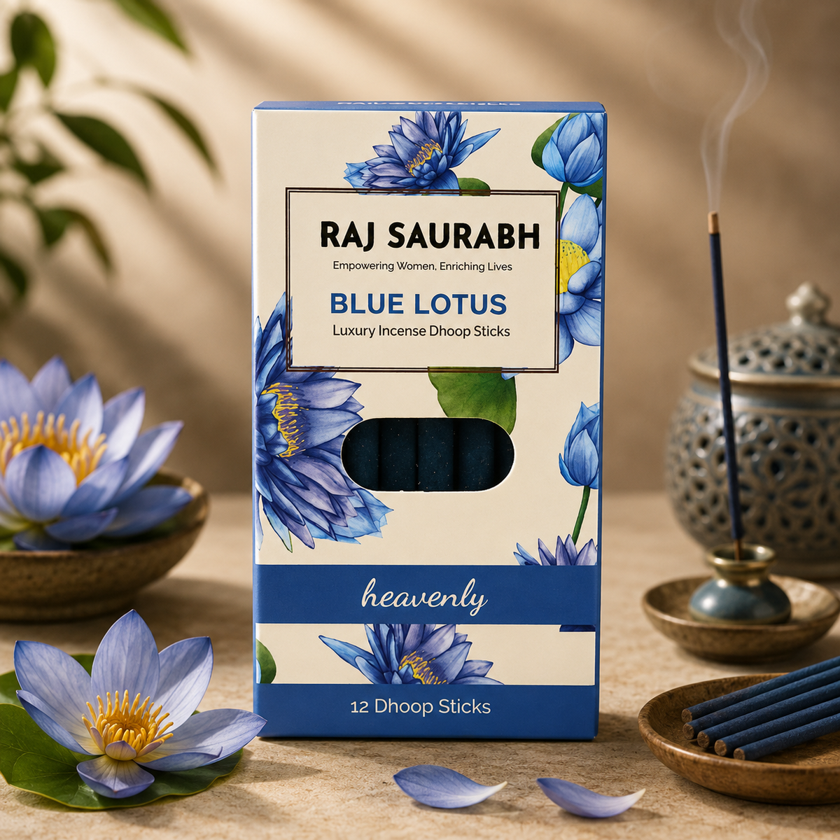 Raj Saurabh Blue Lotus Dhoop Sticks (Charcoal Free)