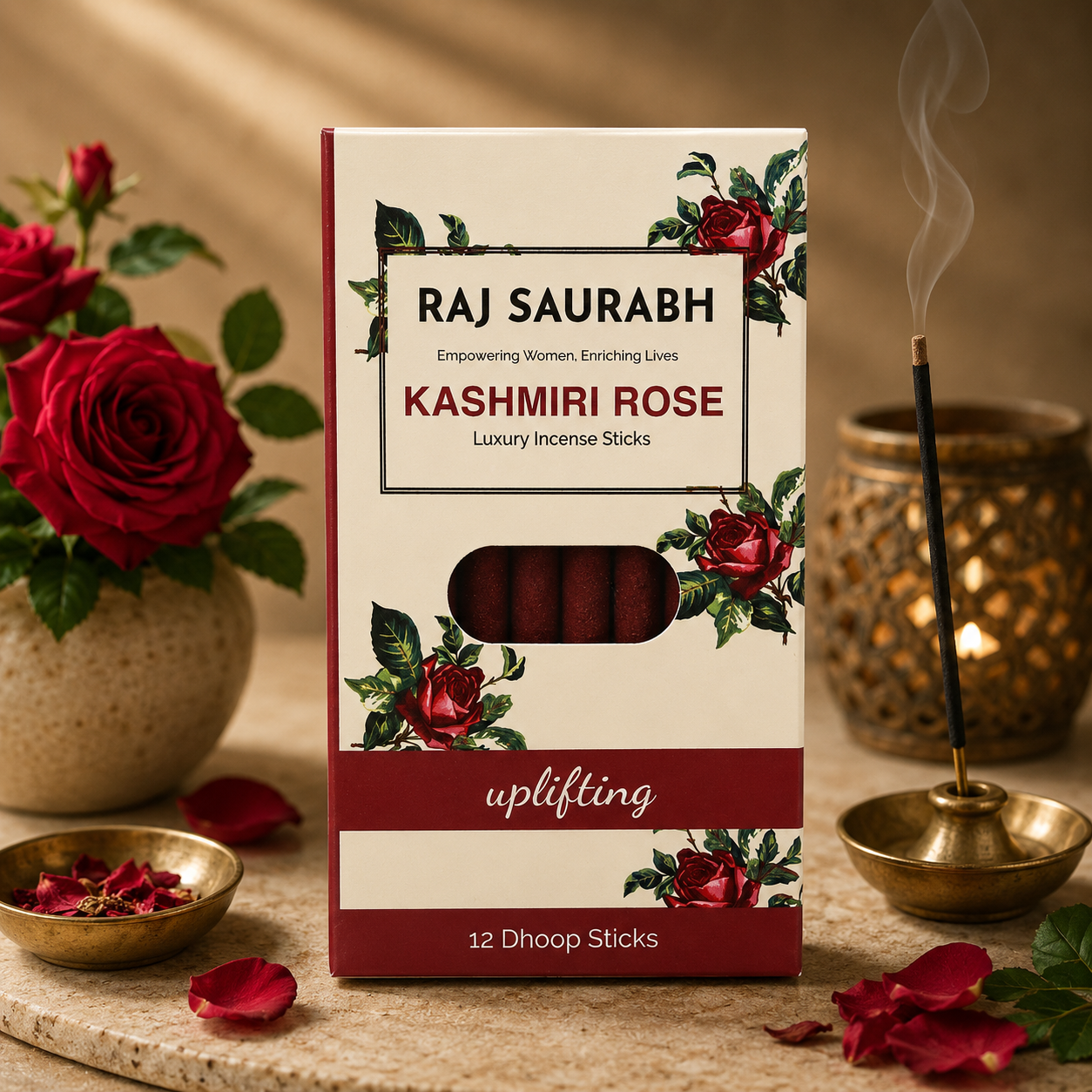Raj Saurabh Kashmiri Rose Dhoop Sticks (Charcoal Free)