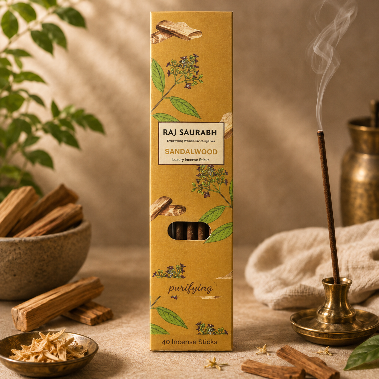 Raj Saurabh Sandalwood Incense Sticks (Charcoal Free)