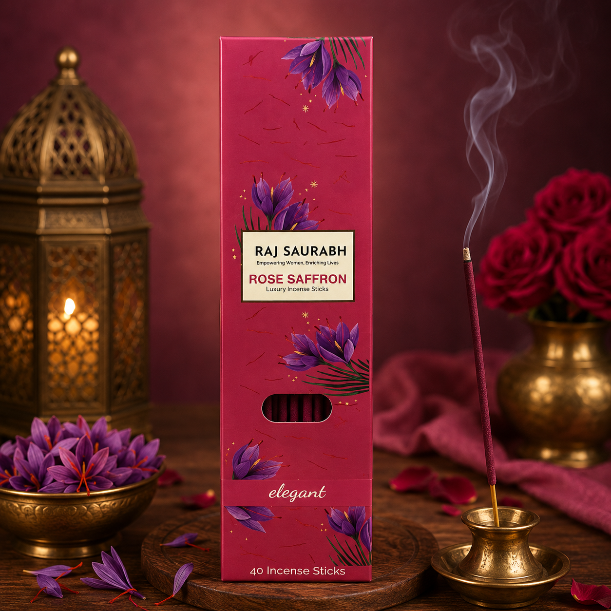 Raj Saurabh Rose Saffron Incense Sticks (Charcoal Free)