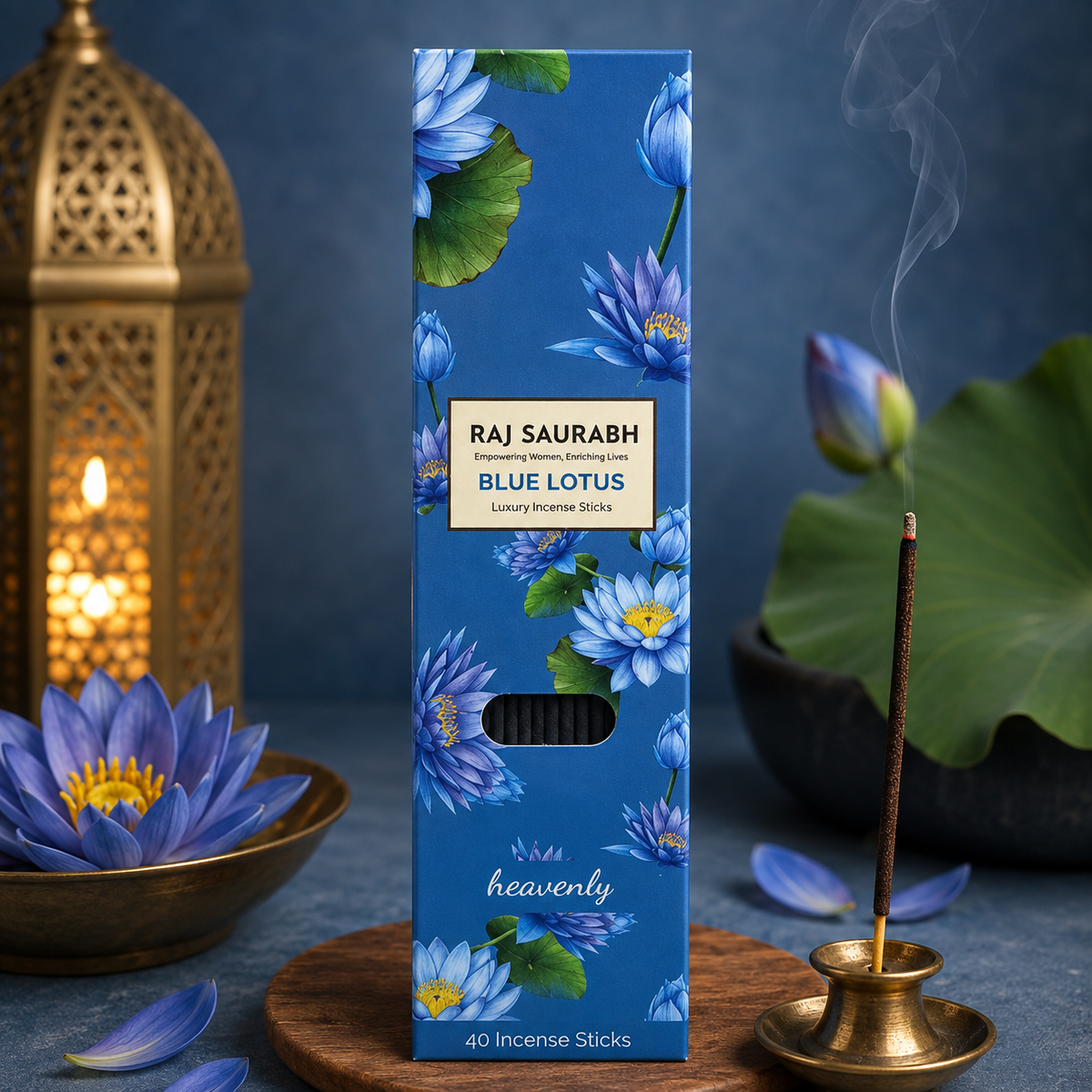 Raj Saurabh Blue Lotus Incense Sticks (Charcoal Free)