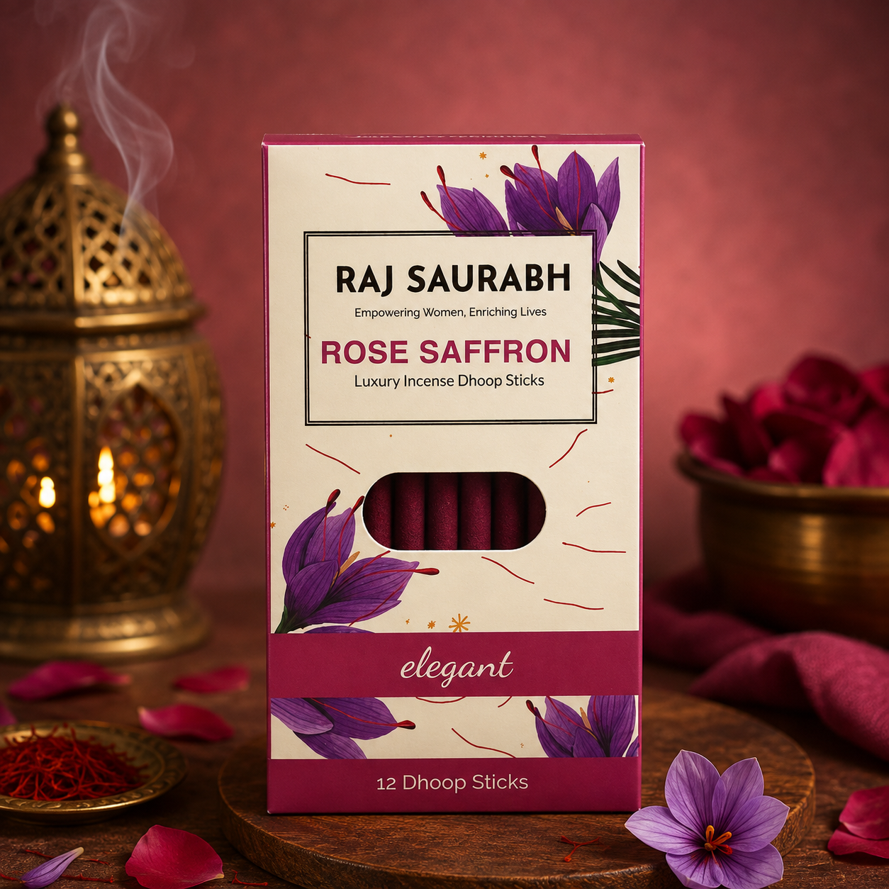Raj Saurabh Rose Saffron Dhoop Sticks (Charcoal Free)