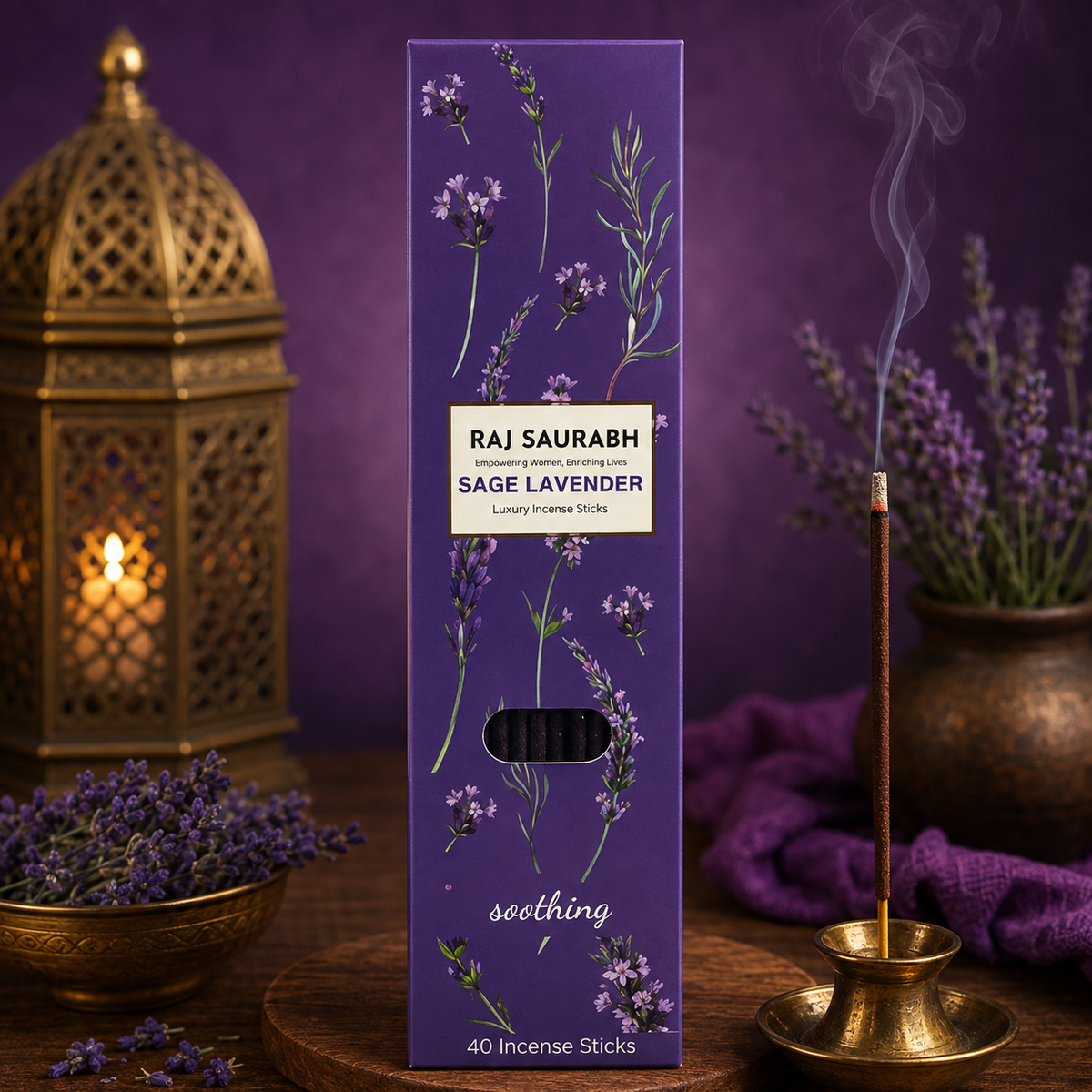 Raj Saurabh Sage Lavender Incense Sticks (Charcoal Free)