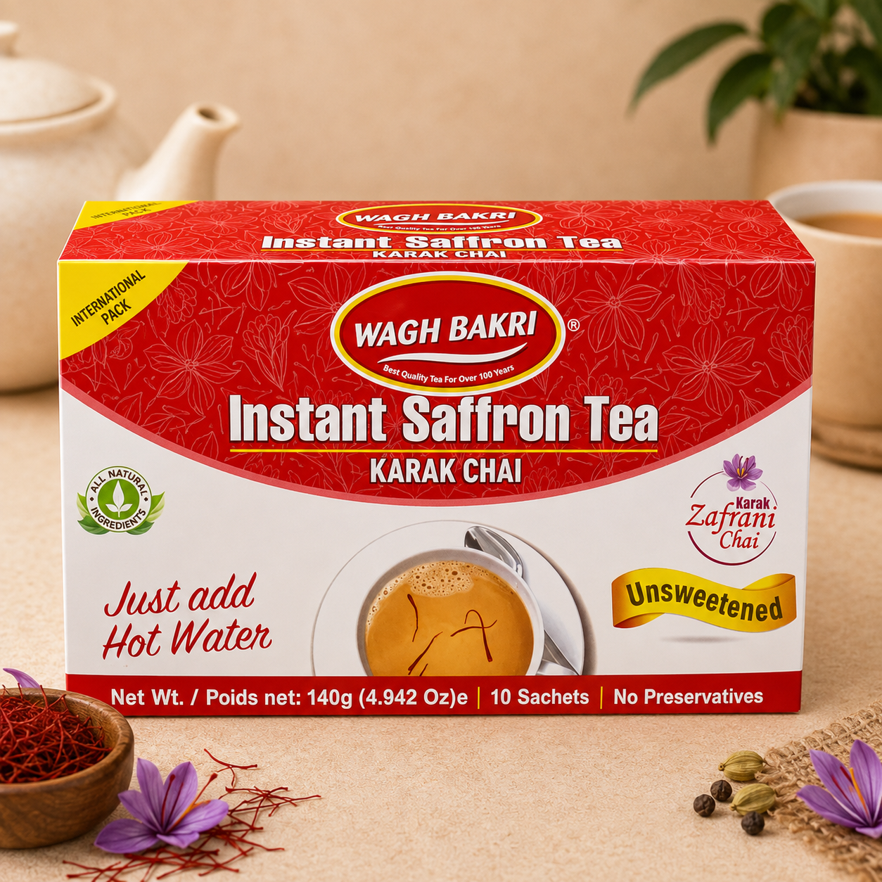 Wagh Bakri Instant Saffron Tea (Unsweetened)