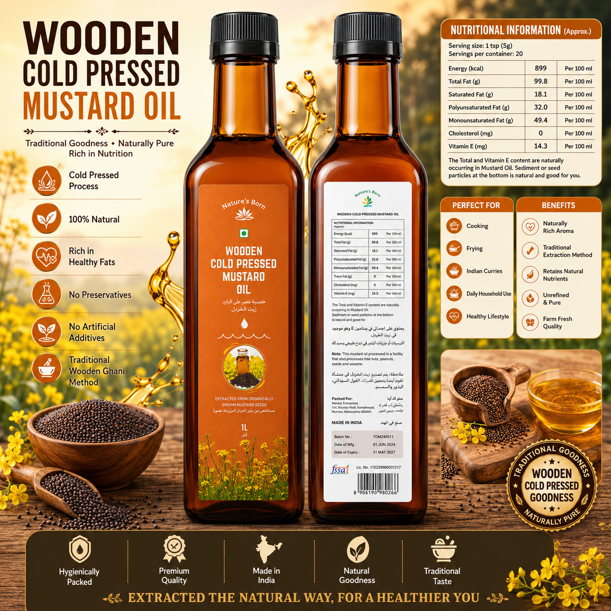 Nature's Barn Wooden Cold Pressed Mustard Oil