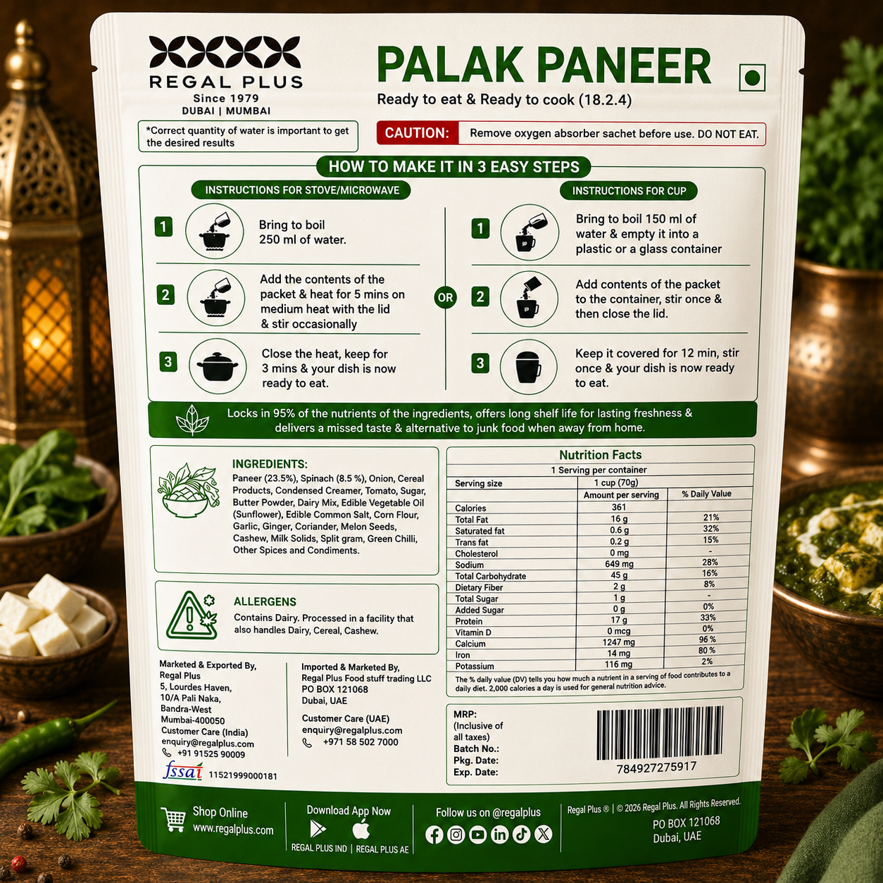 Freeze Dried Palak Paneer