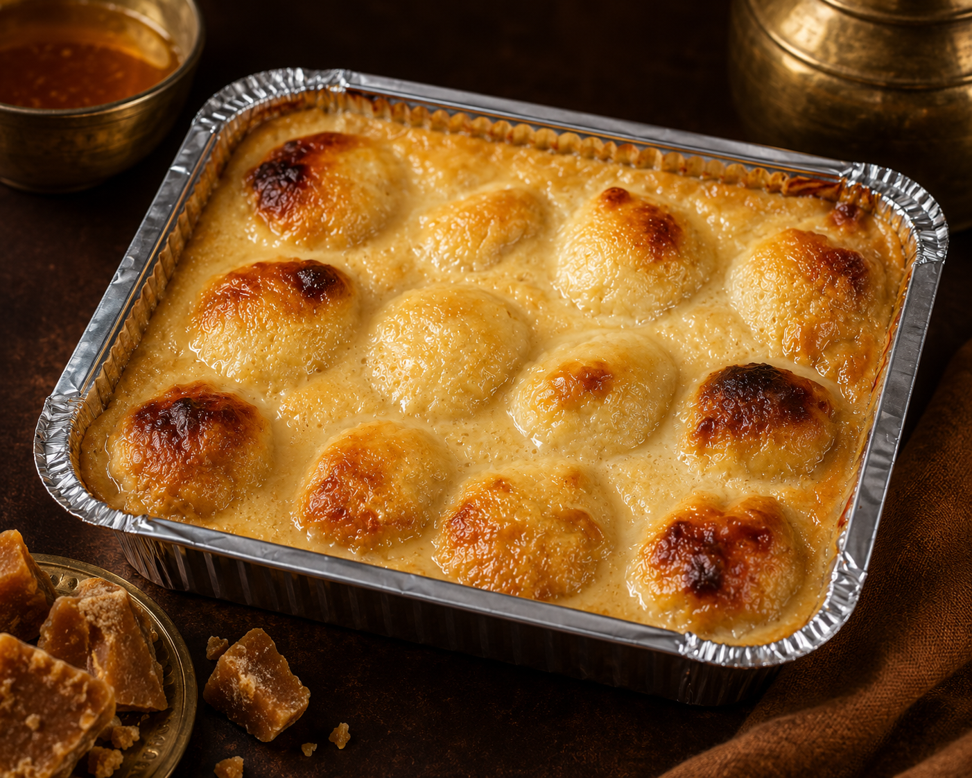 Baked Rasgulla with Nolen Jaggery