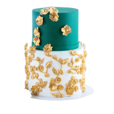 Wedding Cake 2Tier (White Green Gold)